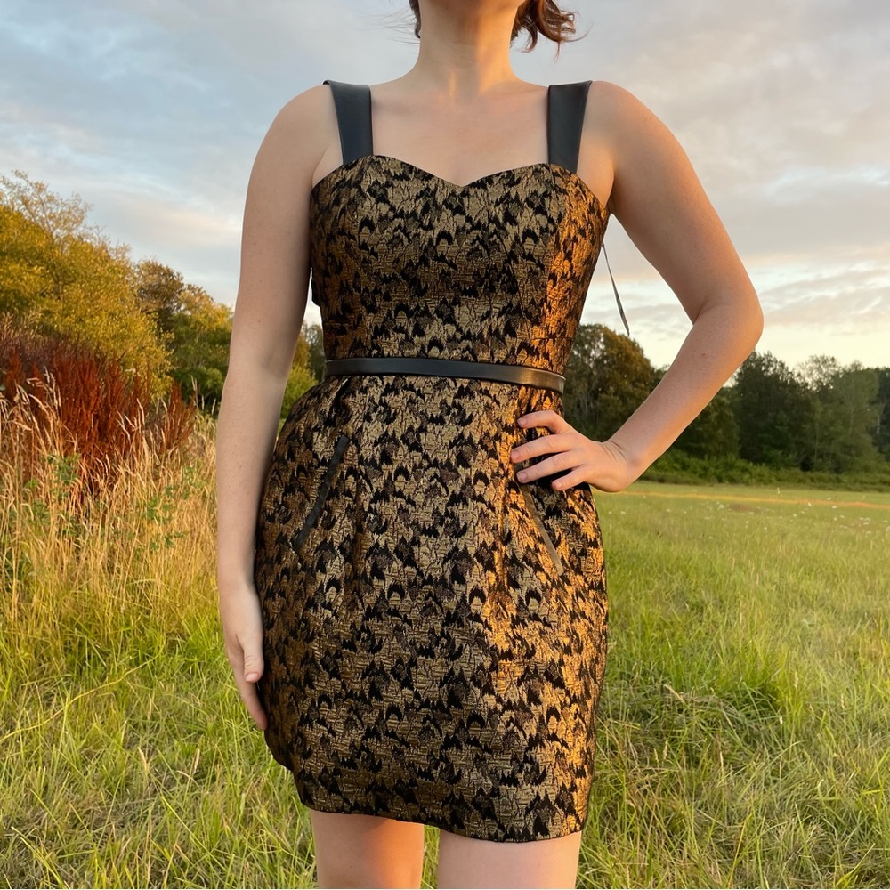 NWT Sezane Robe Simone Noir Dore Black Gold Leather Small Luxury Maximalist Sz 4